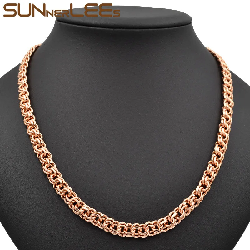 SUNNERLEES модные ювелирные изделия цвета розового золота ожерелье браслет набор 7 мм