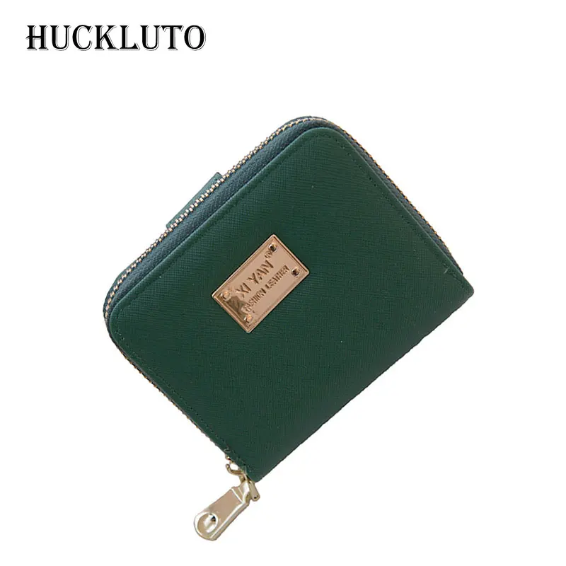 Женский кожаный кошелек HuckLuto черный короткий клатч на молнии в Корейском стиле