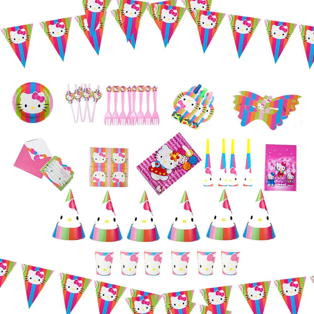 78 шт. рисунок Hello Kitty тема для 6 детей день рождения посуда розовый мультфильм
