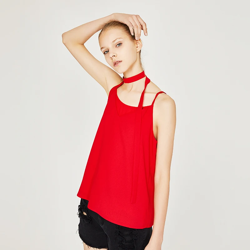 Toyouth Лето шифон V вырез горловины Tanktops ремень Sexy Back жилет Топ женский | Женская