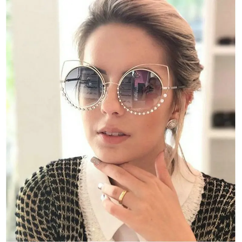 Женские солнцезащитные очки MINCL/с круглой оправой в металлической оправе