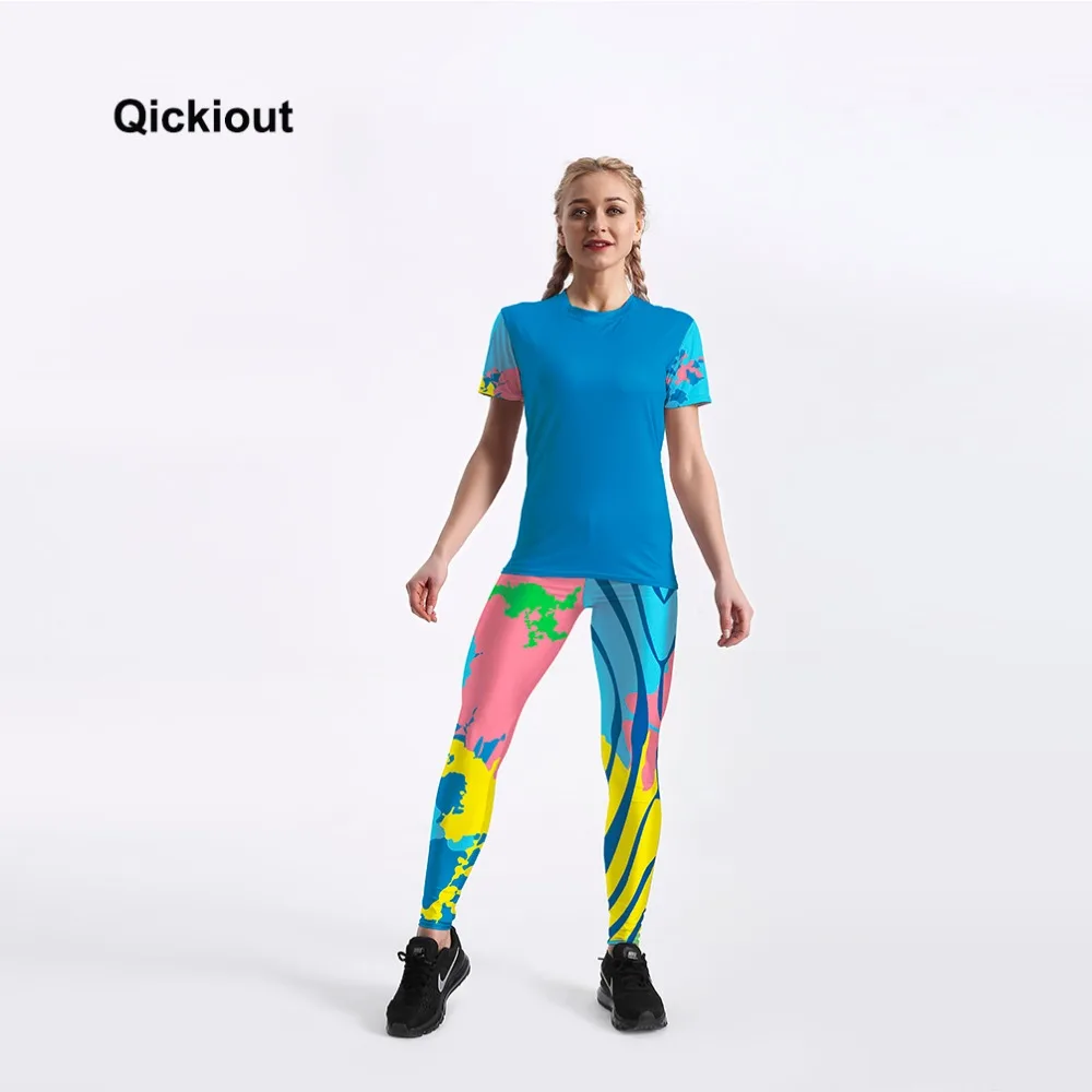 Женские эластичные леггинсы Qickitout яркие цвета синяя футболка длинные штаны с