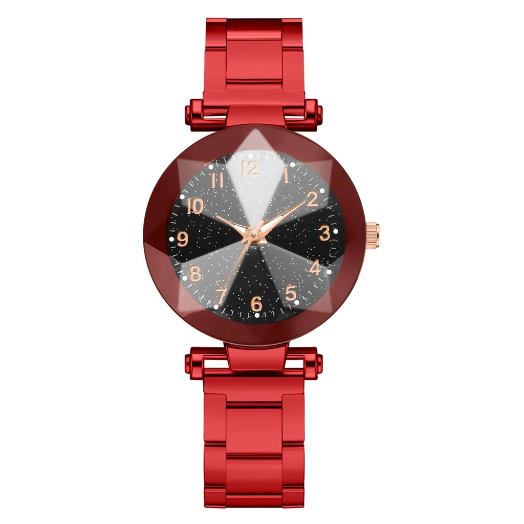 Red relogio feminino модный Дамский стальной ремень звезда небо циферблат Кварцевые часы светящиеся MultiAngle поднятие reloj mujer - Цвет: Red