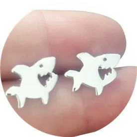 shark Золотые серебряные женские серьги, женские серьги, лебедь, собаки, лапа, животное, этнические, Boho ювелирные изделия, шикарные, рождественские, для детей, любимого питомца, подарок, серьги-гвоздики - Окраска металла: shark
