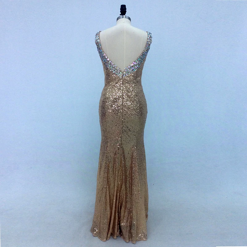 Женское вечернее платье с блестками Золотое длинное платье-Русалочка