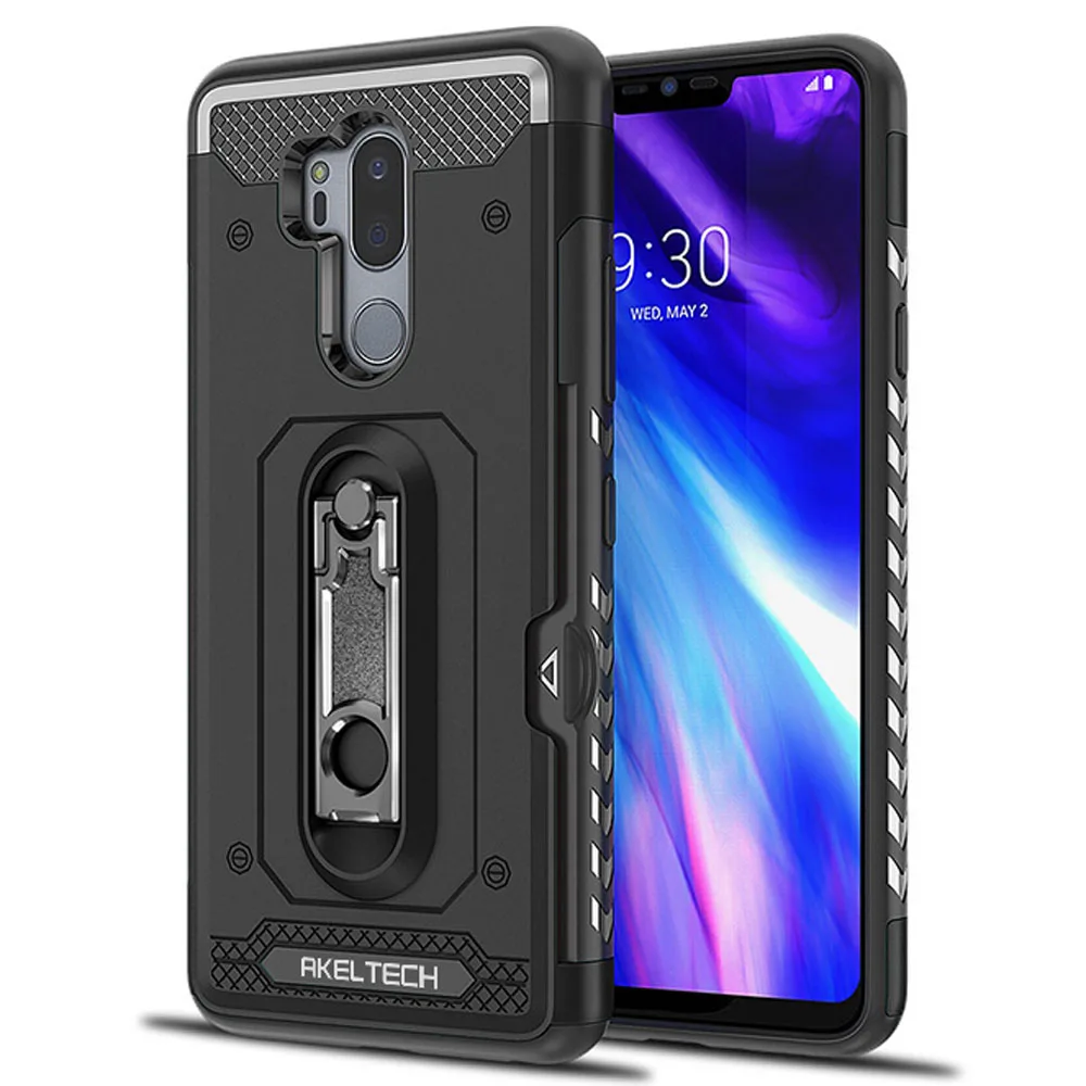 Hybrid Rugged Case With Metal Kickstand &amp Card Holder Slot Dual Layer Soft Rubber Hard PC Back Cover For LG G7 ThinQ/G7 G710EM |