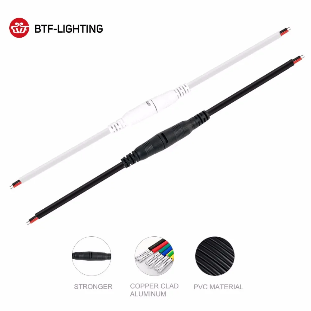 

5 пар разъемов постоянного тока с фиксаторной пряжкой белый/черный 15 см длина провода, DC 5,5x2,1 мм Мужской Женский Разъем для источника питания