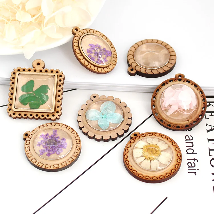 

8PCS Wood Round Square Oval Pendants Tray Base Fit Resin Glass Cabochon Cameo Bases Charms DIY Making Jewelry Accessories