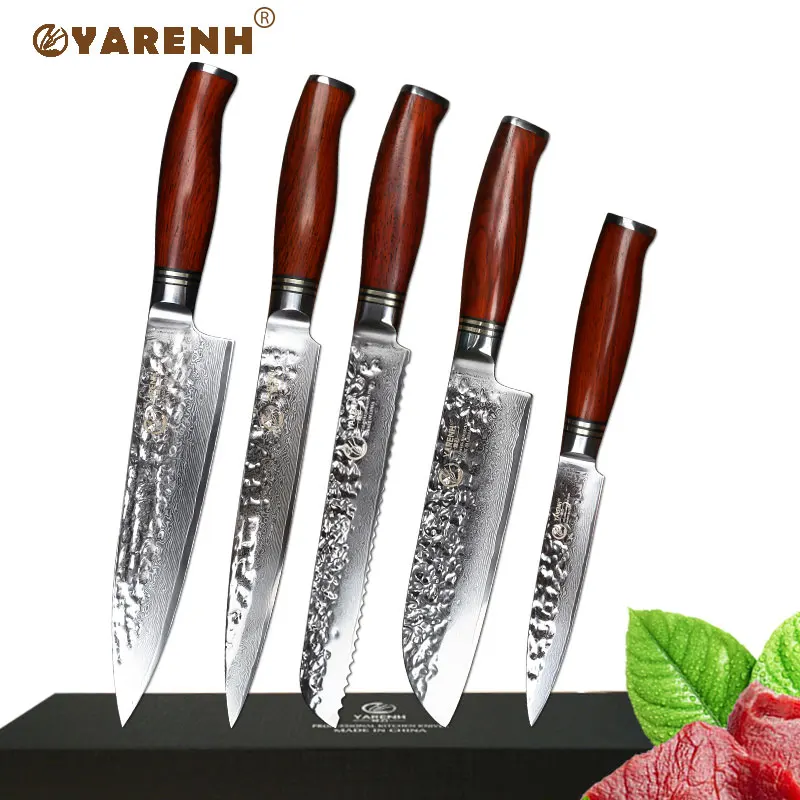5 PCS-M Yarenh набор ножей 6 шт.- кованный нож дамаск кухонный из японский vg10 дамасская сталь- острый ножи кухонные высокого качества - Цвет: 5 PCS-M
