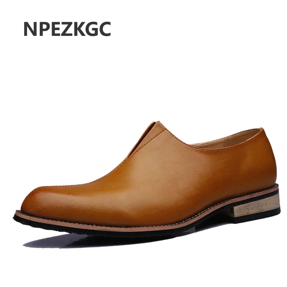 

Мужские туфли-оксфорды NPEZKGC, кожаные модельные туфли без шнуровки, с острым носком, роскошные кожаные мужские туфли на плоской подошве