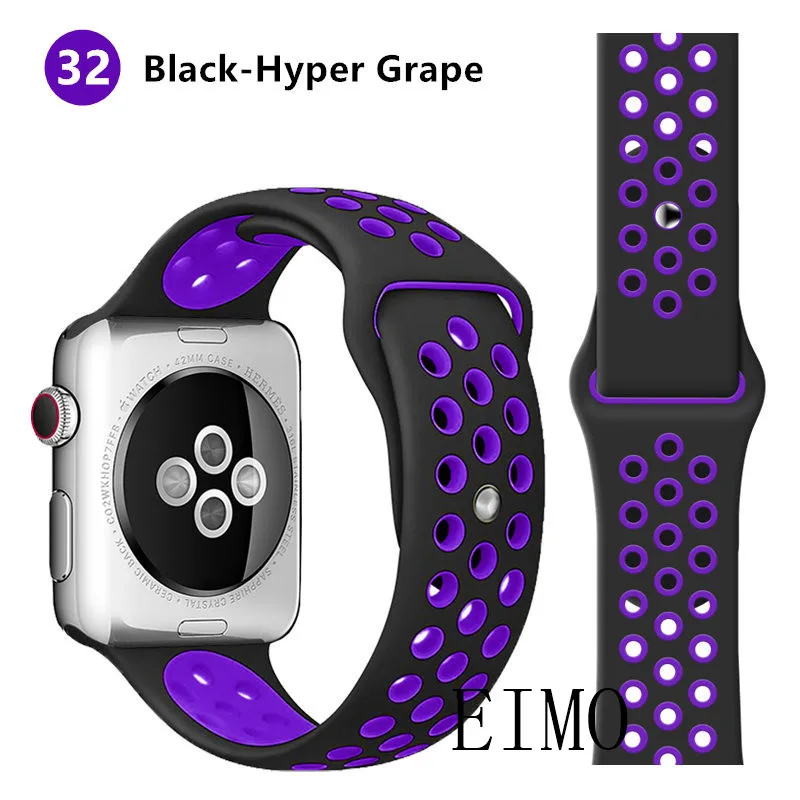 Black Hyper Grape32 Ремешок для apple watch 5 4 band iwatch series 4 3 2 correa apple watch 42 мм 38 мм 44 мм 40 мм силиконовый браслет pulseira ремешок для часов - Цвет ремешка: Black Hyper Grape32