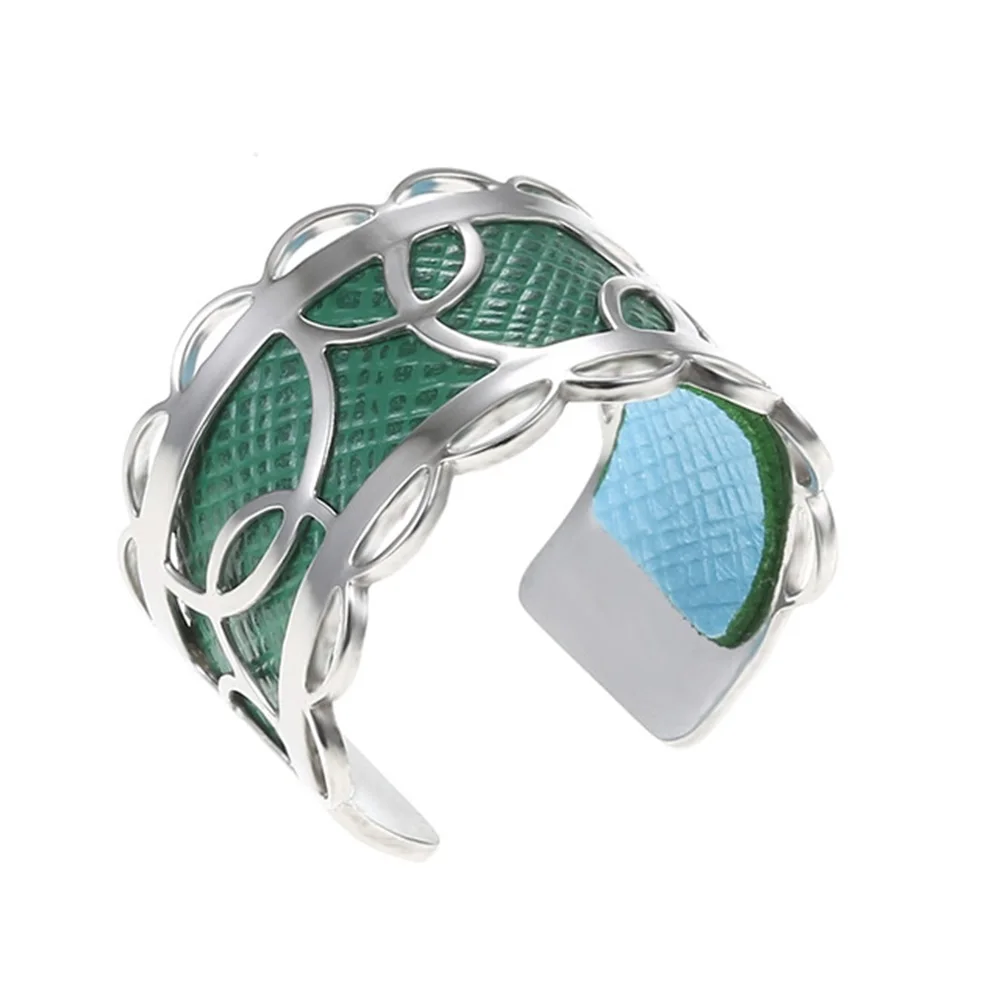 Legenstar, сделай сам, Argent, открытый размер, кольца для женщин, Bijoux Homme, круглое кольцо из нержавеющей стали, обратимая кожа, Bague - Цвет основного камня: green and blue
