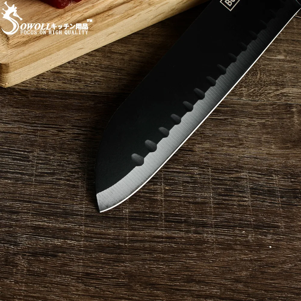 SOWOLL бренд 7 дюймов Santoku кухонный нож из нержавеющей стали Острый японский