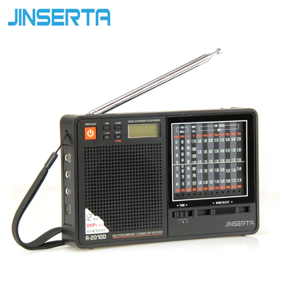 JINSERTA Портативный Tecsun R-2010D Полнодиапазонный радиоприемник цифровой FM/MW/SW радио с светодиодный Дисплей будильник музыкальный плеер