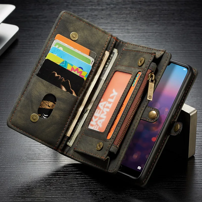 CaseMe из натуральной кожи кошелек чехол для телефона чехол для huawei Коврики 20 P30 P20 Pro/Коврики 20 P20 P30 многофункциональный чехол денежных карман для карт - Цвет: Черный