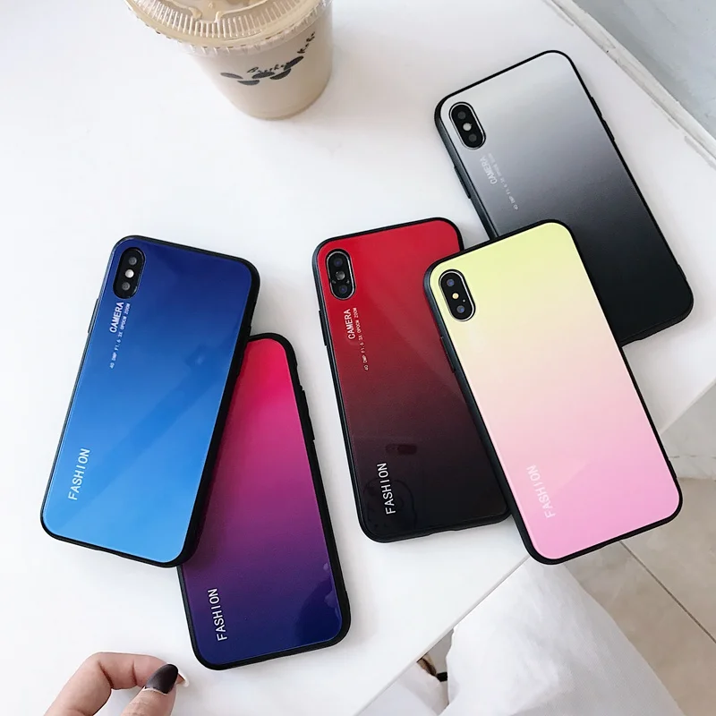 For iPhone XS Max XR Case Aurora Gradient Glasses Cases Back Cover 7 8 X 10 iphone 6 6S Plus 7plus Coque Hard |