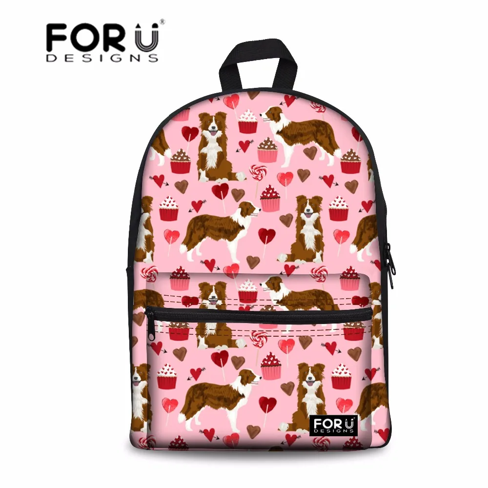 FORUDESIGNS/парусиновые женские рюкзаки с принтом Border Collie дорожный рюкзак для девочек