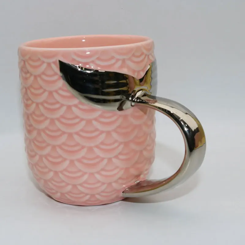 pink Silver Керамическая кружка Русалочка, 420 мл, классические, шикарные, утренние, молочные, чайные, кофейные кружки, золотые, серебряные, Гендель, анти-горячий, пара, Подарочная чашка, Прямая поставка - Цвет: pink Silver