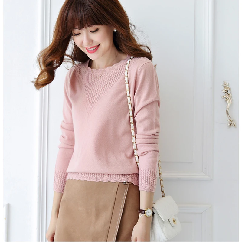 HZYRMY Spring and Autumn New Women's Cashmere Sweater Fashion Round Neck Solid Color Soft Shirt Short Wool Pullover Warm | Женская