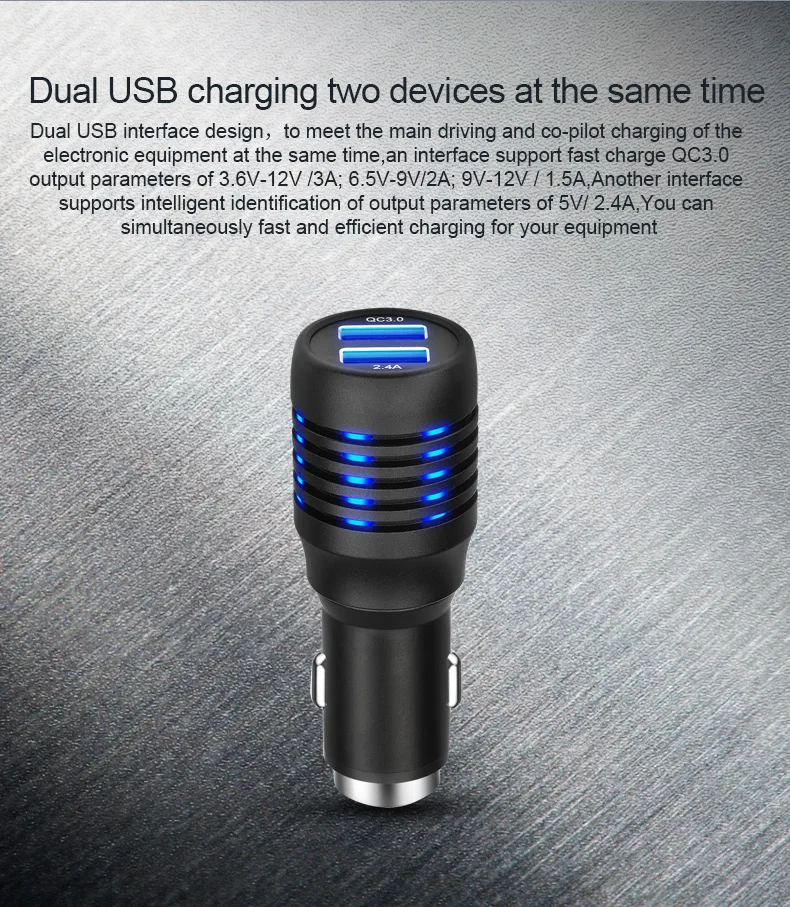 Sikeo Новое QC3.0 двойное USB быстрое автомобильное зарядное устройство Smart IC 12 Вт 2.4A