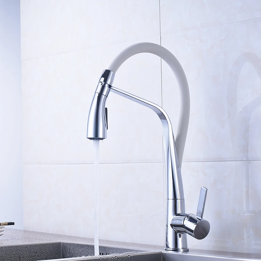 Chrome White/Black Kitchen Faucet Deck Mounted Hot Cold Water Mixer for Pull Down Crane 2 Function Spout | Обустройство дома