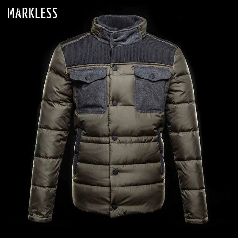 Markless, Мужская Толстая куртка, пуховик, брендовая одежда, мужские повседневные вязаные Лоскутные пуховые пальто, Мужская модная зимняя верхняя одежда