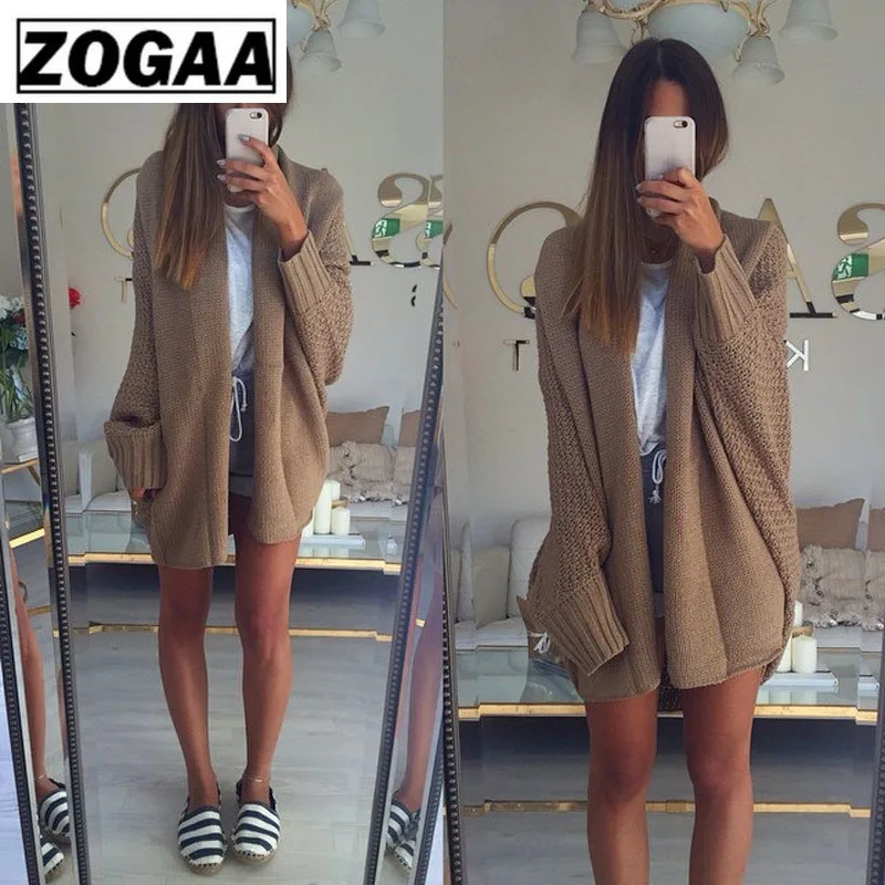 BOHO Winter cardigans for women oversize batwing sleeve sweaters long cardigan female knitted clothes khaki jackets ZOGAA |