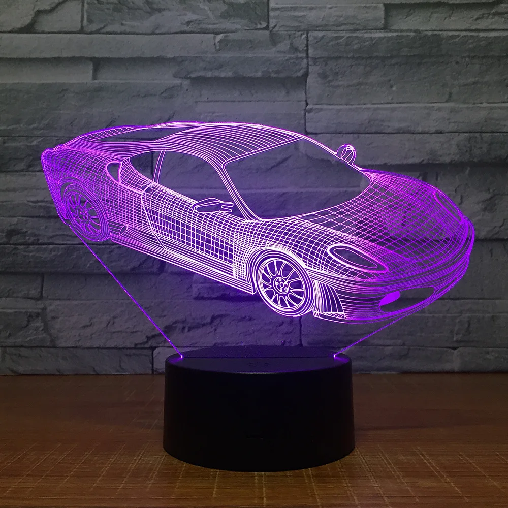 Креативный спортивный автомобиль 3D Ночной светильник 7 менясветодиодный Цвет