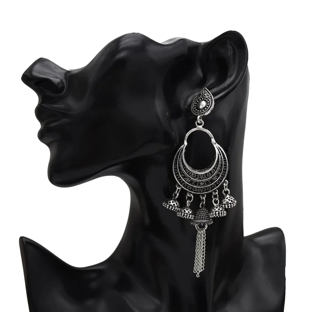 Индийские свадебные серьги для невесты, женские Jhumka Большие колокольчики, длинная ниспадающая кисточка, серьги, золото, серебро, Афган, Египет, Турция, этнические ювелирные изделия
