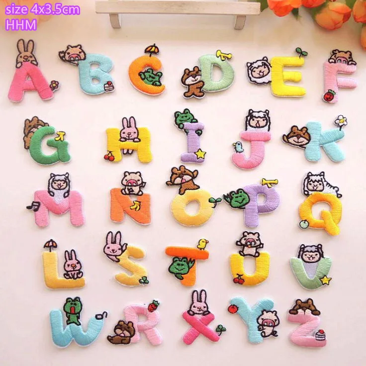 

2018 New arrival 4x3.5cm 26 pcs Alphabet Embroidered patch iron on Applique Badge clothing bag hat shoe patch DIY accessory