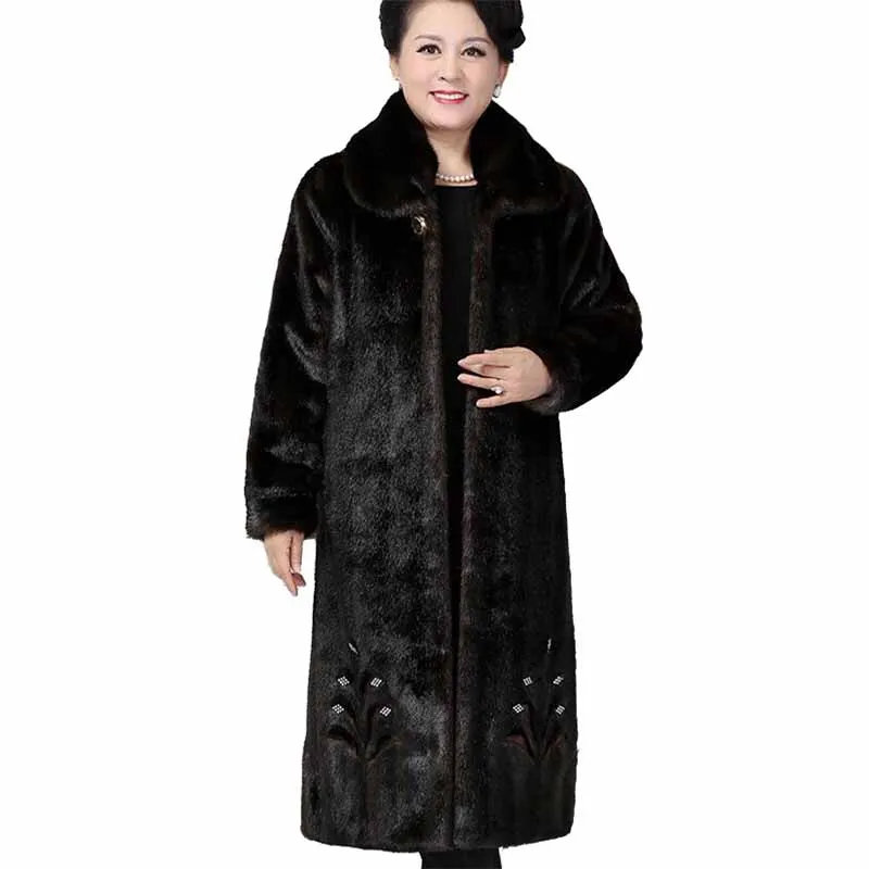 

Fashion Winter Faux Mink Fur Coat Women Plus size X-Long Outerwear Thicken Warm Diamonds Casual Jackets Middle aged Female G271
