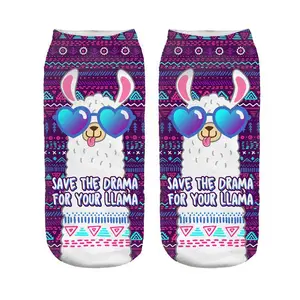 Новинка, лидер продаж, женские Чулочно-носочные изделия фиолетового цвета с принтом сердца и ламы, забавные носки для девочек, носки до щиколотки с низким вырезом, носки для рождественского подарка