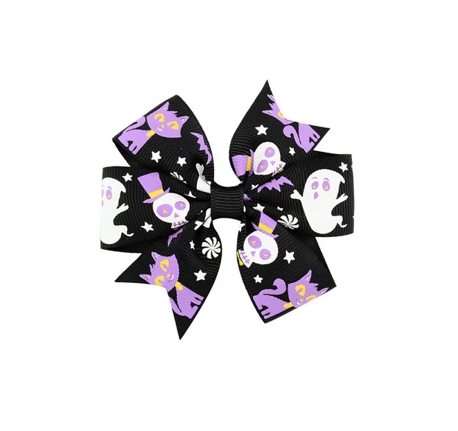 24 шт./лот 3-дюймовый бант для волос на Хэллоуин с узором Популярные зажимы детские
