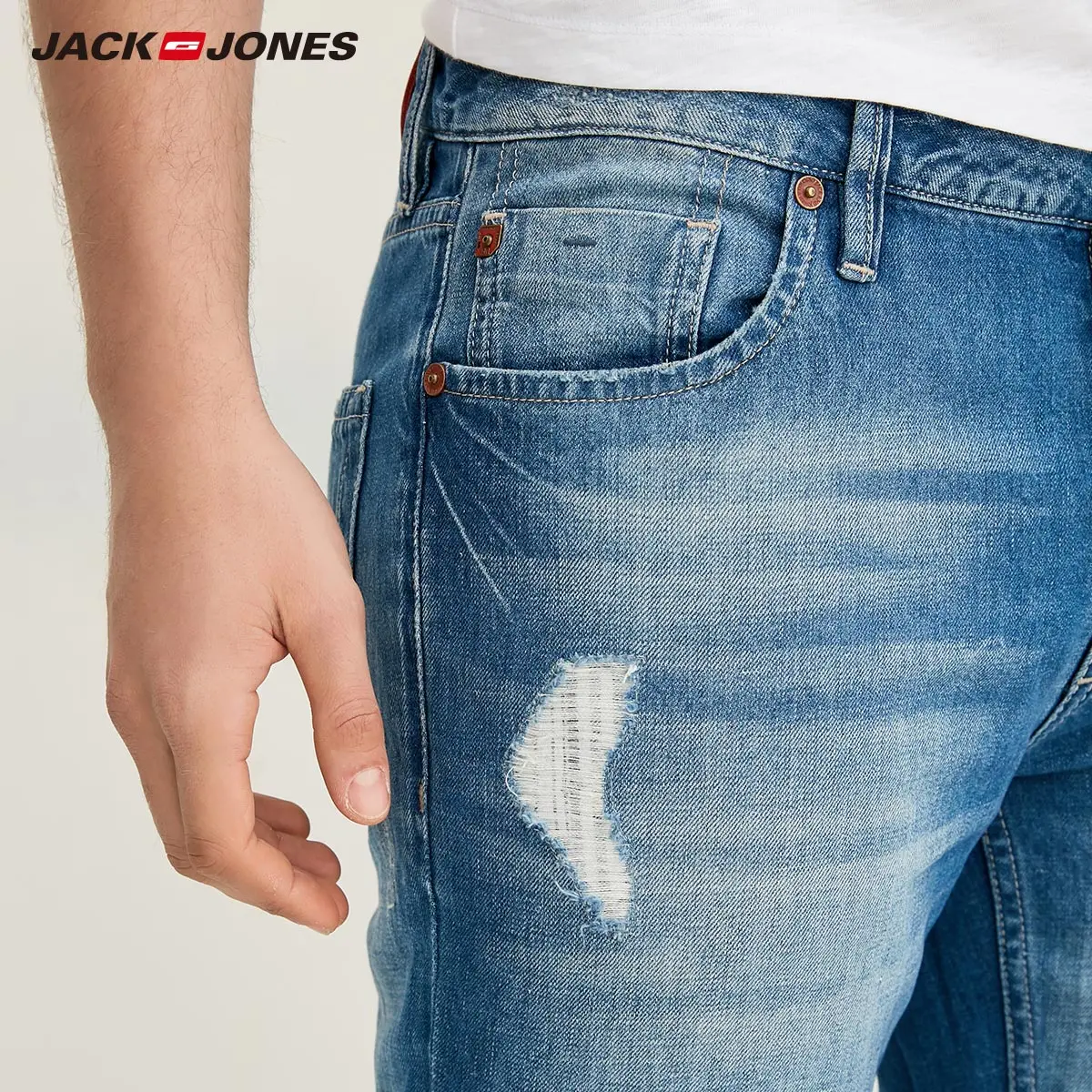 Jack Jones мужские летние зауженные джинсы из хлопка и льна, потертые прямые мужские рваные джинсы, уличная одежда | 217232521
