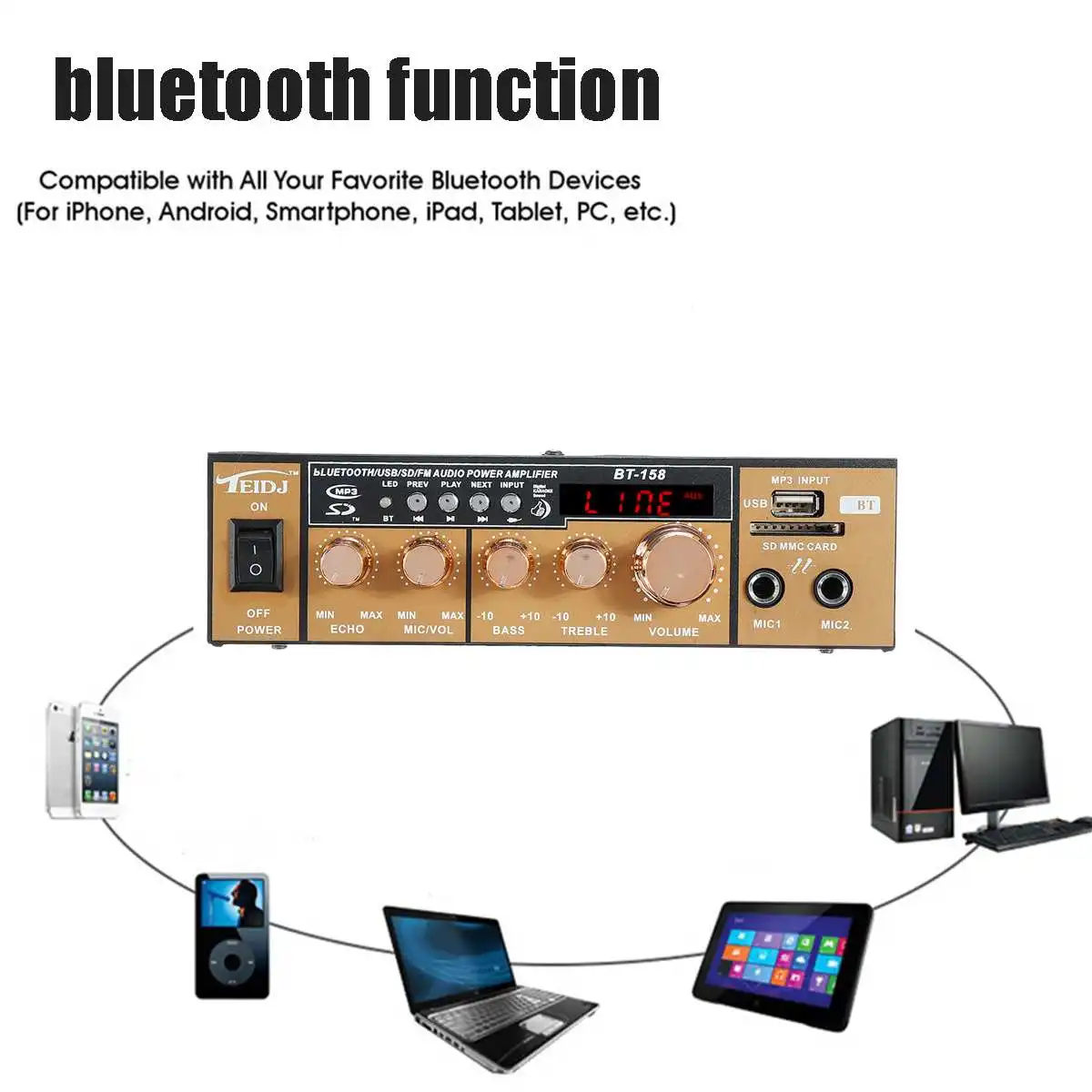 600W lcd Цифровой 2CH HIFI аудио усилитель W/пульт дистанционного управления 220 V/12 V bluetooth усилитель стерео динамик FM радио для домашнего автомобиля