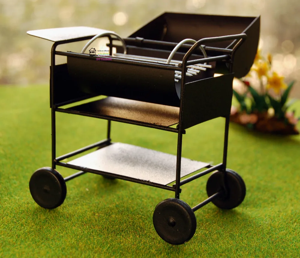 1:12 Dollhouse miniature Metal Black Square Outdoor Ovens Dolls Accessories BBQ Grill Cart Classic toys | Игрушки и хобби