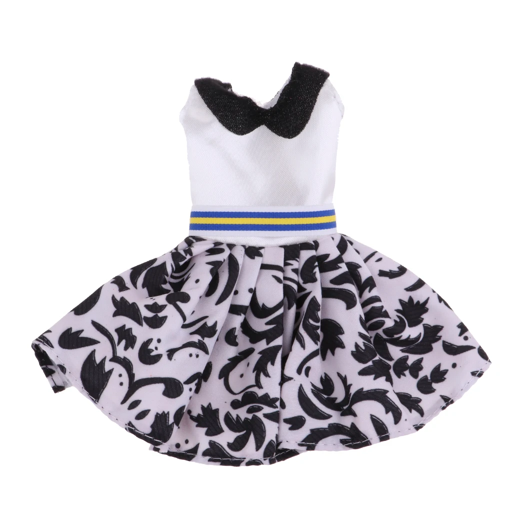 Повседневное платье без рукавов черно-белое смешанных цветов для кукол 30 см