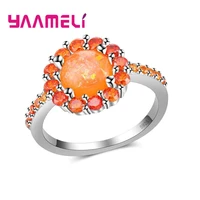 free shipping gorgeous orange color fire opal stone rings for women 925 sterling silver jewelry ring for different party
