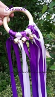 5pcslot new arrived purple light purple color stain ribbon wooden ring waldorf ribbon with gold bell hand kite toy