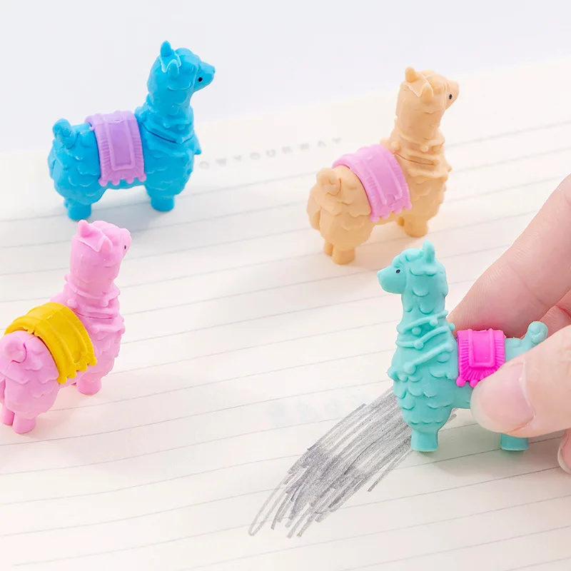 24 Pcs Cute Alpaca Creative Eraser Pencil Student Stationery Eraser Cartoon Eraser Wholesale Kawaii  School Supplies
