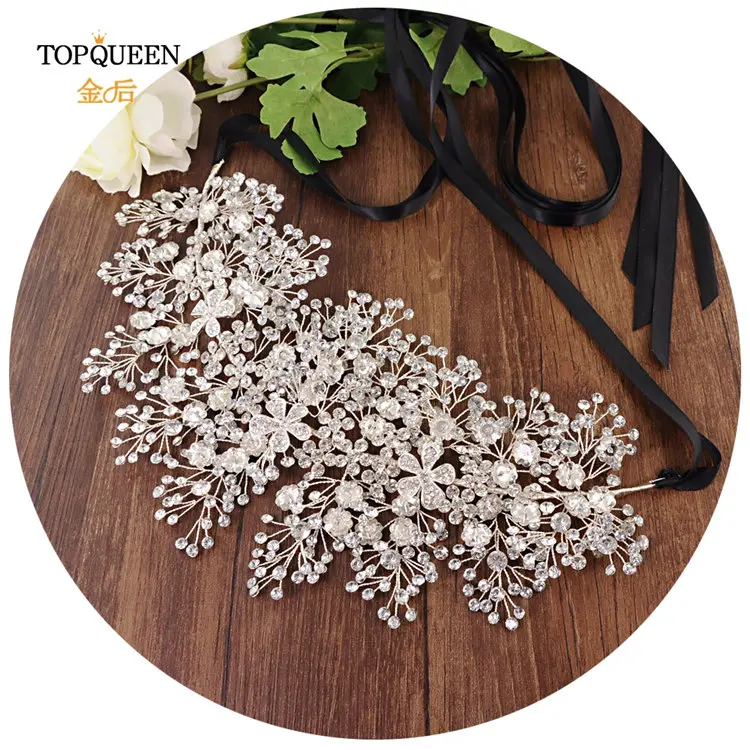 Black ribbon TOPQUEEN SH240 аксессуар для свадебного платья серебряный пояс для платьев подружки невесты Стразы сплав Цветочный Пояс для вечернего платья - Цвет: Black ribbon