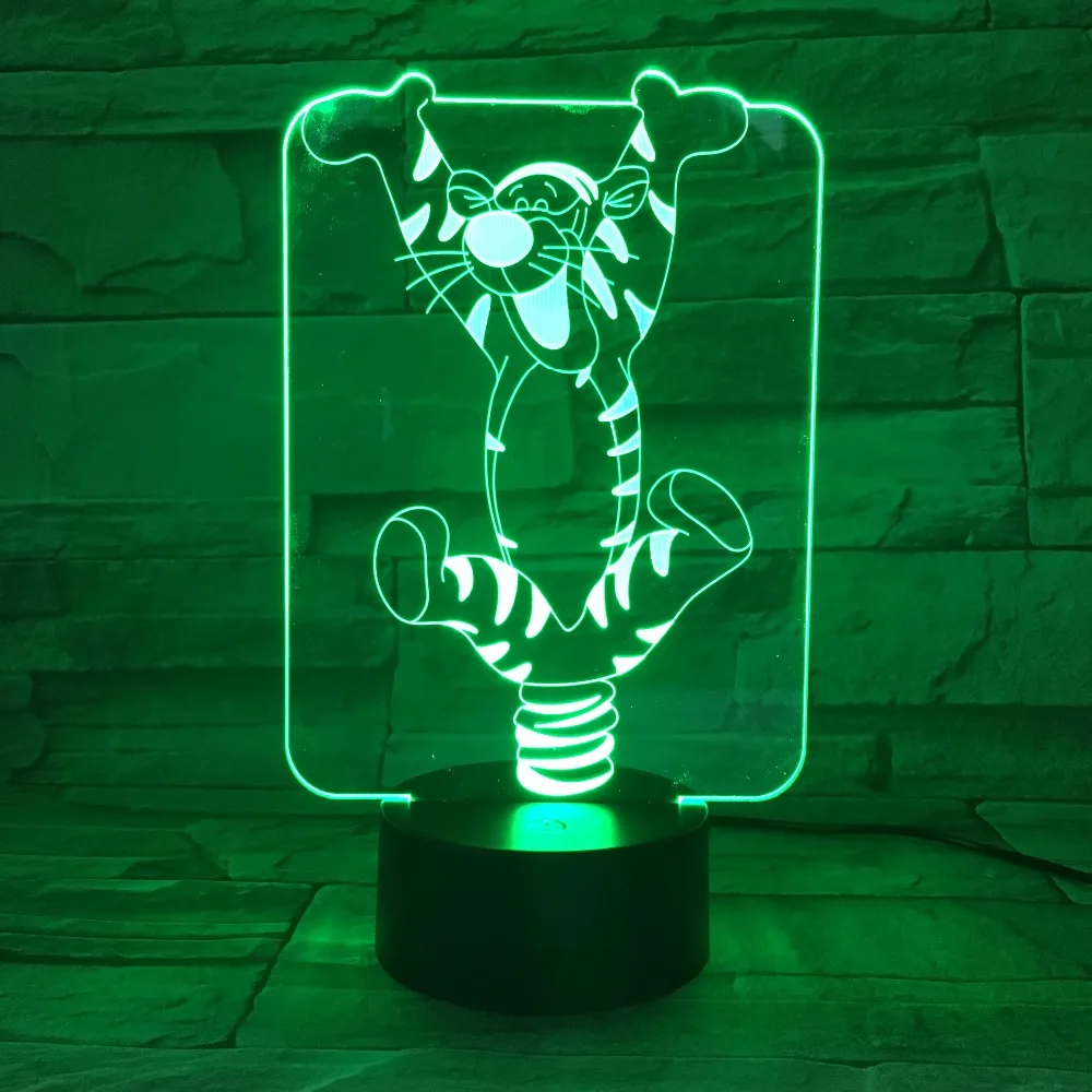 С милым тигренком из мультфильма LED 3D ночной Светильник акриловый 7 Цвета