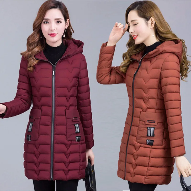 

Женская зимняя длинная куртка размера плюс 6XL 2019, свободная парка с капюшоном, куртки с хлопковой подкладкой, Женская Повседневная Верхняя о...