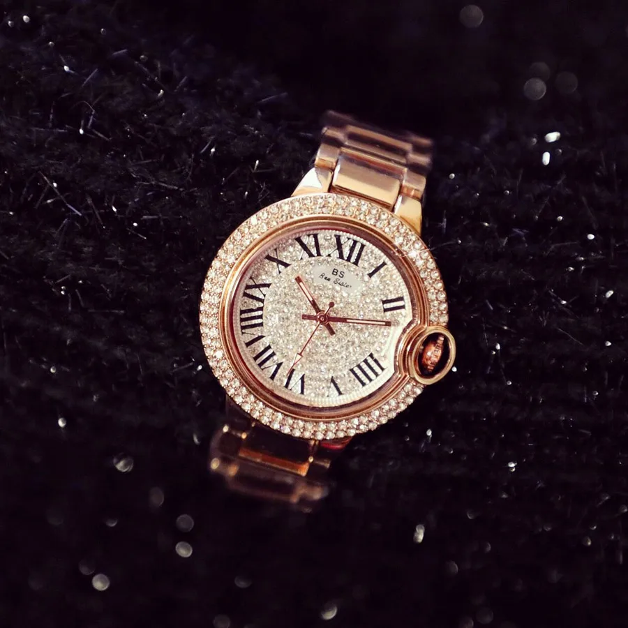 rose gold Модные г. новые высококачественные Лидирующий бренд роскошные золотые женские часы женские кварцевые Рим масштаб со стразами женские водонепроницаемые часы со стразами часы женские наручные модные часы для девочек - Цвет: rose gold