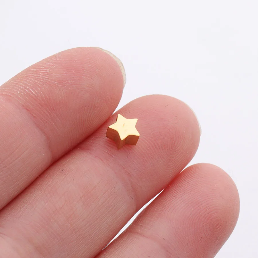 50pc 5/8mm Gold/Steel Color Stainless steel Mini Star Shape Beads Charm pendant For Necklace DIY Women Handmade Jewelry Making