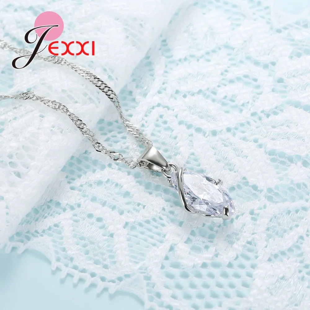 Clear White Crystal Necklace Pendent Earring Set For Women 925 Sterling Silver Lady Elegance Wedding Setv | Украшения и