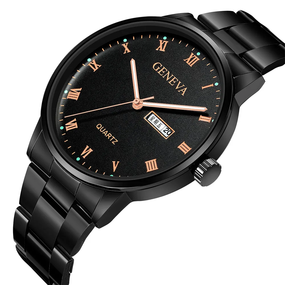

GENEVA Fashion Casual Luxury Top Brand Men Watch Stainless Steel Strap Business Mens Clock Quartz Wrist Watches montre homme