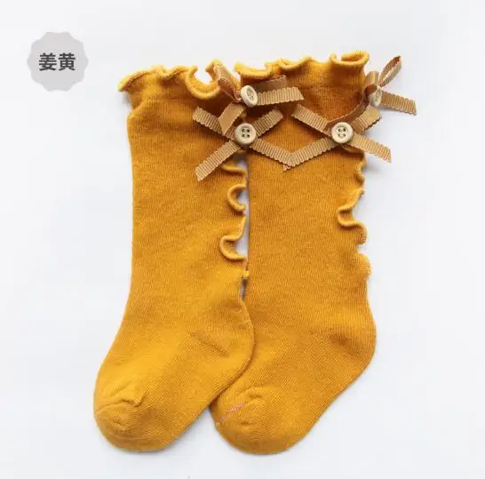 yellow ear bow Новинка; осенние носки для малышей с бантиком и каймой; милые кружевные носки для маленьких девочек; гольфы для новорожденных; Одежда для младенцев - Цвет: yellow ear bow