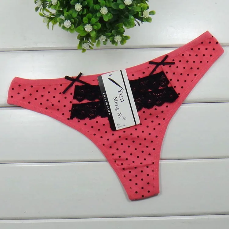 Новинка 2015 кружевные Хлопковые женские стринги в горошек Сексуальные