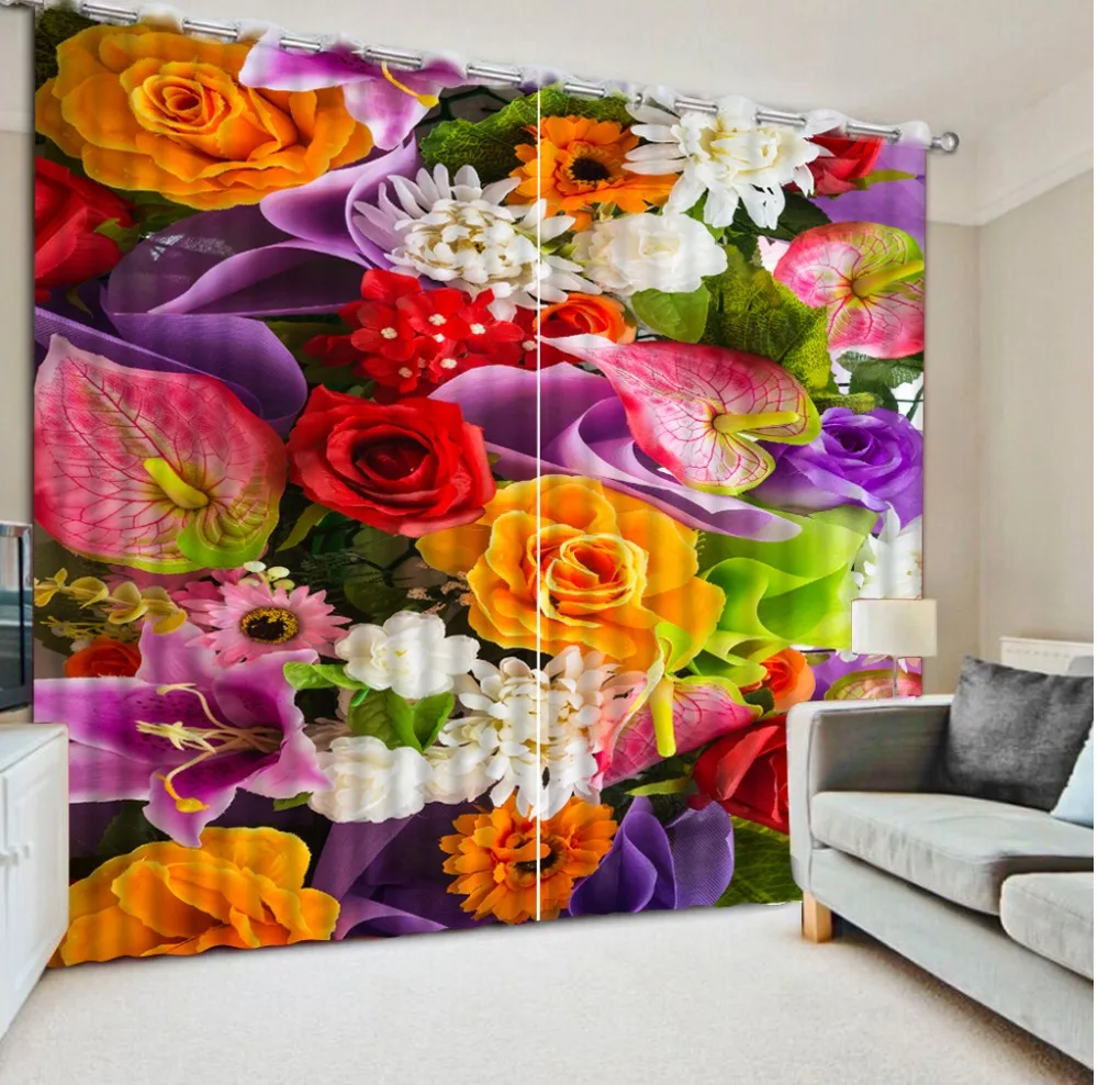 

High quality custom 3d curtain fabric 3d Curtains Blackout for Living Room Kids Bedroom Fabric fashion flower curtains
